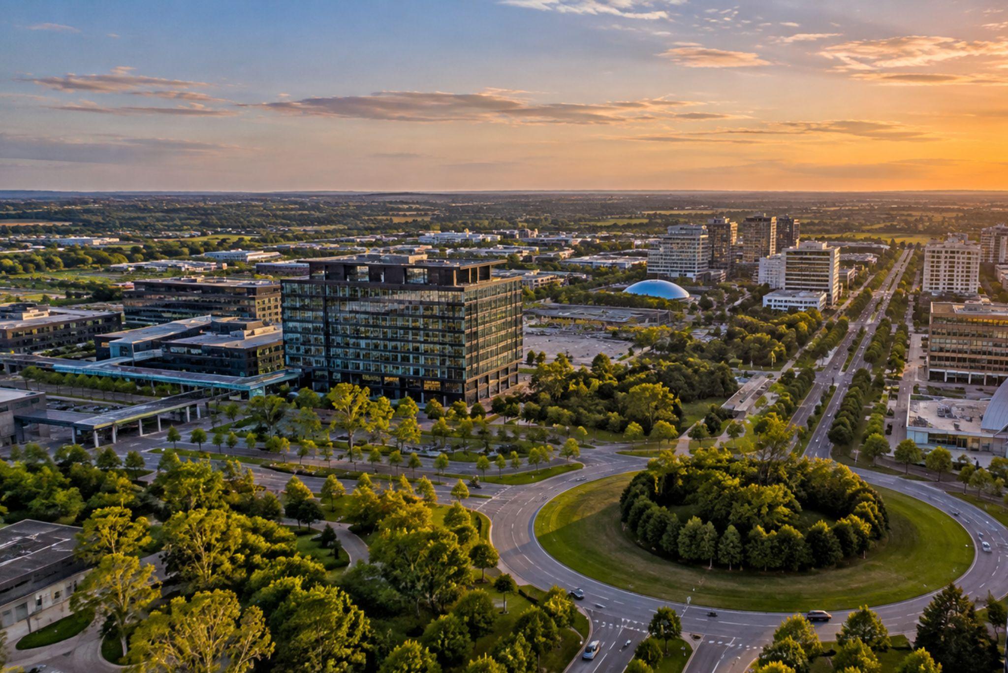 Aerial view of Milton Keynes with Campbell Park