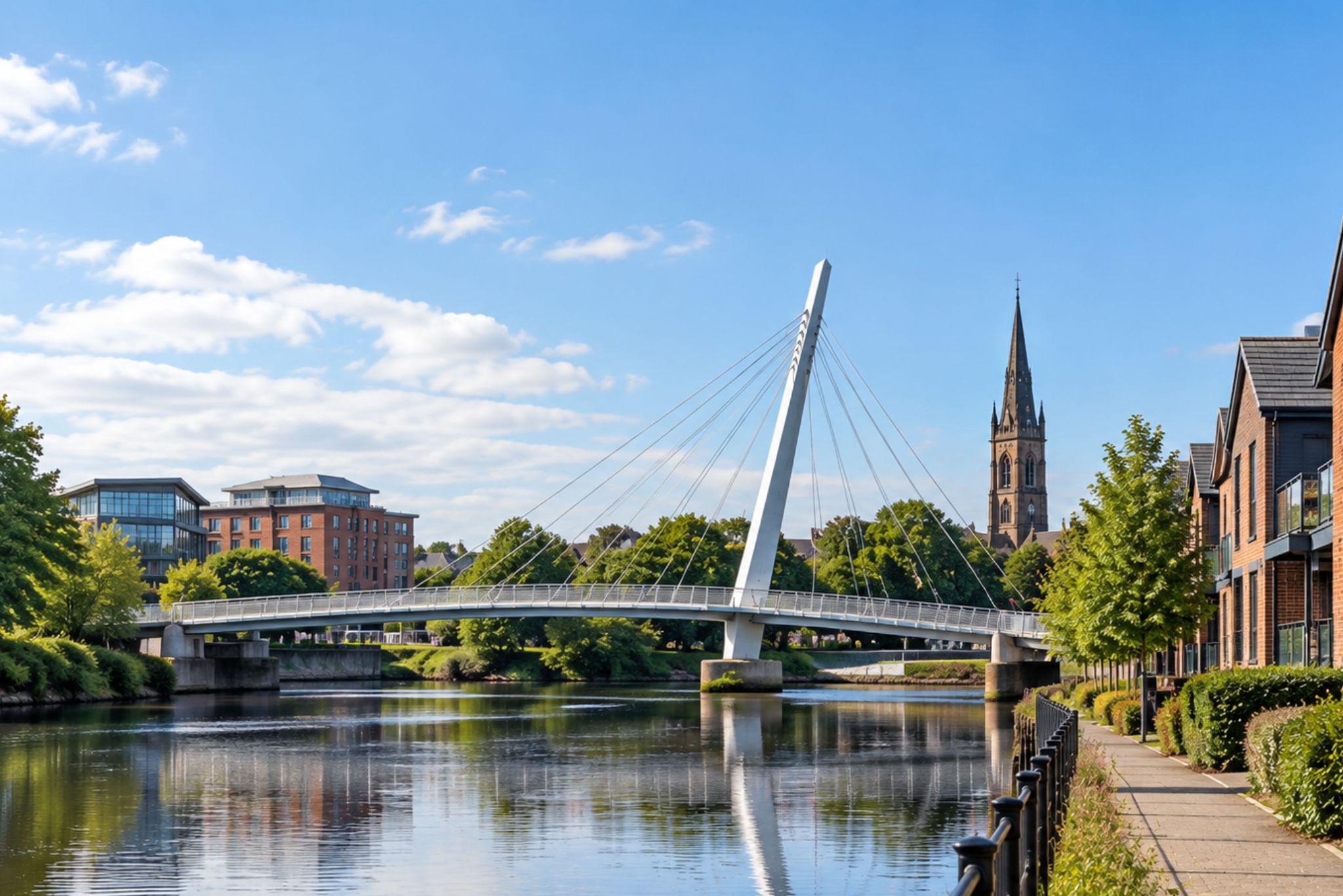 A pedestrian bridge over the river at Warrington