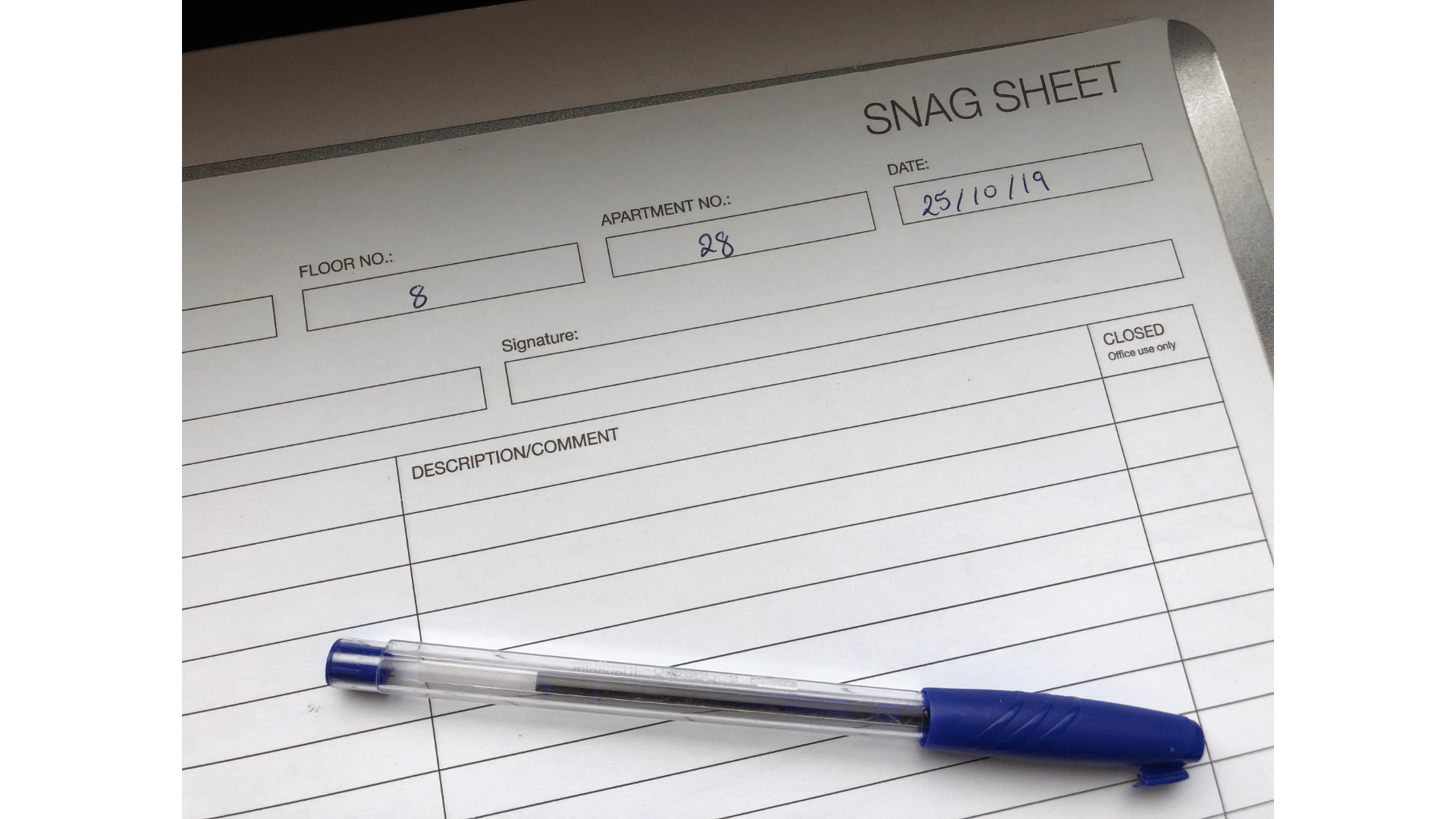 Snagging List