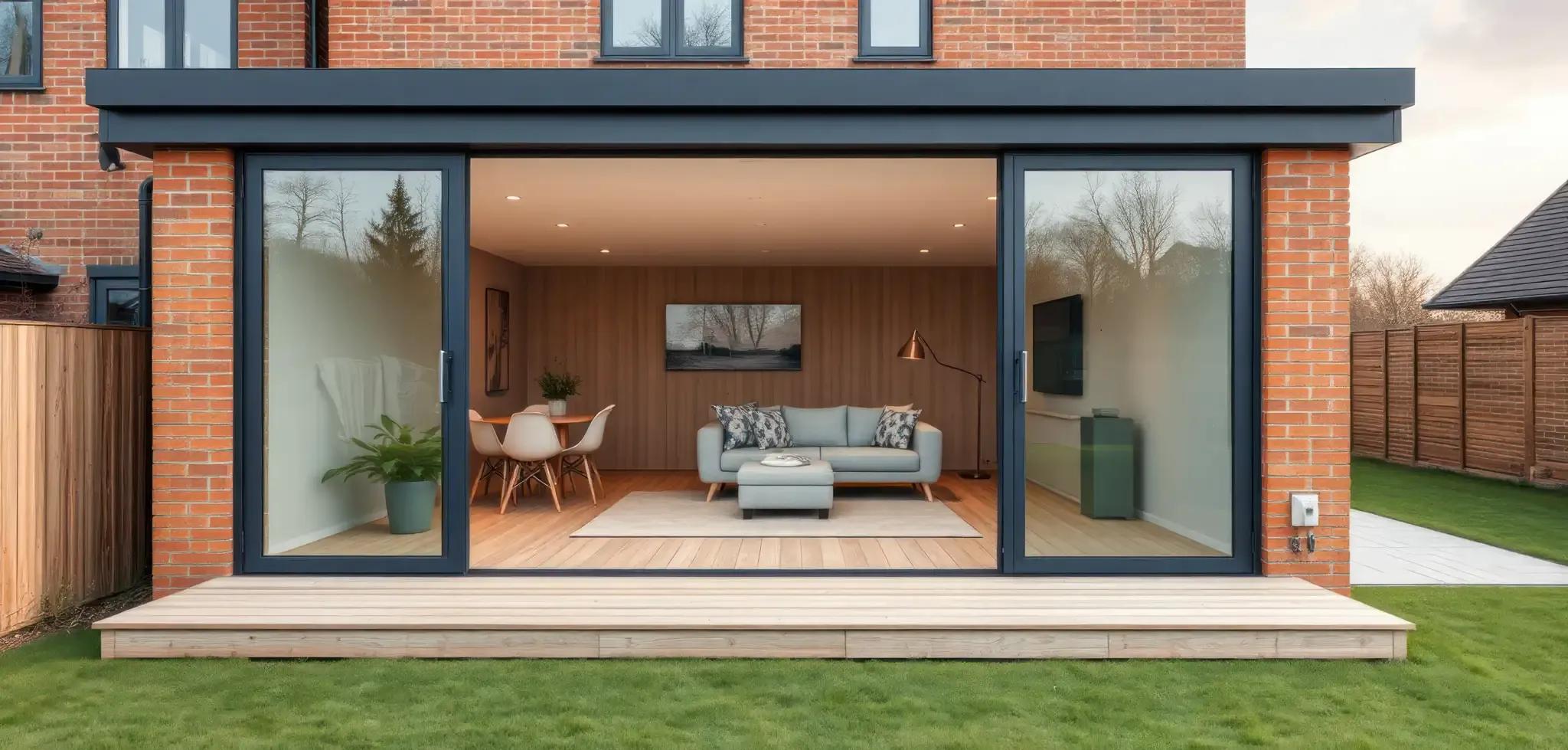 A modern garden room extension with bifold doors open to a seating area